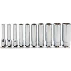 Ko-ken 1/4" Socket Set, 12-Point Deep SAE, AS954 for Aerospace, 3/16-9/16", 10 pcs (RSAS2305A/10)