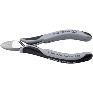 KNIPEX Precision Electronics Diagonal Cutters, Semi-Flush, ESD, 5-1/4" (77 02 130 ESD)