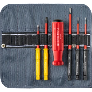 PB Swiss Classic VDE Insulated Slim Interchangeable Blade Screwdriver Set, Slotted & Phillips, 6 pcs w/ Roll-Up Case (PB 5216.SU)