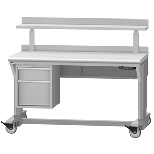 LISTA Mobile Align® Workbench, Electric, w/ Hanging Cabinet & Adjustable Riser Shelf, 60" W x 30" D x 28.75-43.75" H (ALEM/R5201-6030)