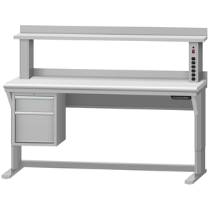 LISTA Align® Workbench, Electric, w/ Hanging Cabinet & Instrument Riser Shelf, 72" W x 30" D x 28.75-43.75" H (ALE/R5202-7230)