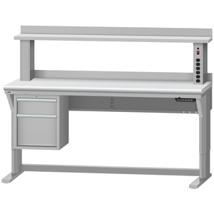 LISTA Align® Workbench, Electric, w/ Hanging Cabinet & Instrument Riser Shelf, 72" W x 30" D x 28.75-43.75" H (ALE/R5202-7230)