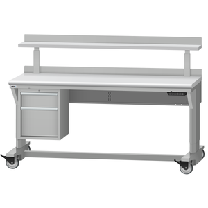 LISTA Mobile Align® Workbench, Electric, w/ Hanging Cabinet & Adjustable Riser Shelf, 72" W x 30" D x 28.75-43.75" H (ALEM/R5201-7230)