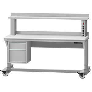 LISTA Mobile Align® Workbench, Electric, w/ Hanging Cabinet & Instrument Riser Shelf, 72" W x 30" D x 28.75-43.75" H (ALEM/R5202-7230)