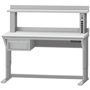 LISTA Align® Workbench, Electric, w/ Hanging Cabinet & Instrument Riser Shelf, 60" W x 30" D x 28.75-43.75" H (ALE/R5102-6030)