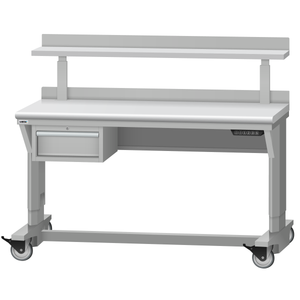 LISTA Mobile Align® Workbench, Electric, w/ Hanging Cabinet & Adjustable Riser Shelf, 60" W x 30" D x 28.75-43.75" H (ALEM/R5101-6030)