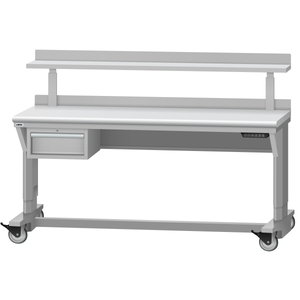 LISTA Mobile Align® Workbench, Electric, w/ Hanging Cabinet & Adjustable Riser Shelf, 72" W x 30" D x 28.75-43.75" H (ALEM/R5101-7230)