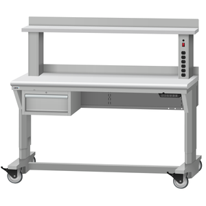 LISTA Mobile Align® Workbench, Electric, w/ Hanging Cabinet & Instrument Riser Shelf, 60" W x 30" D x 28.75-43.75" H (ALEM/R5102-6030)