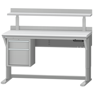 LISTA Align® Workbench, Electric, w/ Hanging Cabinet & Adjustable Riser Shelf, 60" W x 30" D x 28.75-43.75" H (ALE/R5201-6030)