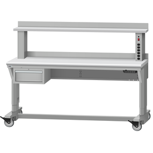 LISTA Mobile Align® Workbench, Electric, w/ Hanging Cabinet & Instrument Riser Shelf, 72" W x 30" D x 28.75-43.75" H (ALEM/R5102-7230)