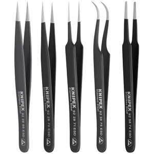 KNIPEX Precision Tweezers Set, Stainless Steel, ESD, 5 pcs w/ Tool Roll (92 00 01 ESD)
