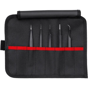 KNIPEX Precision Tweezers Set, Stainless Steel, ESD, 5 pcs w/ Tool Roll (92 00 01 ESD)