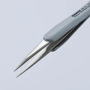 KNIPEX Precision Tweezers, Stainless Steel, Rubber ESD, Pointed Tip, 5-1/4" (92 21 10 ESD)