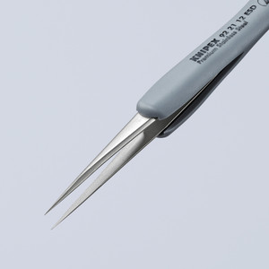KNIPEX Precision Tweezers, Stainless Steel, Rubber ESD, Needle Point Tip, 4-1/2" (92 21 12 ESD)