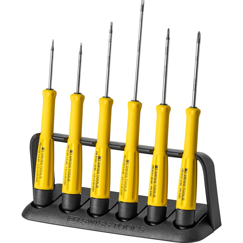PB Swiss ESD Precision Screwdriver Set, Slotted & Phillips, 6 pcs w/ Storage Rack (PB 8641.ESD)