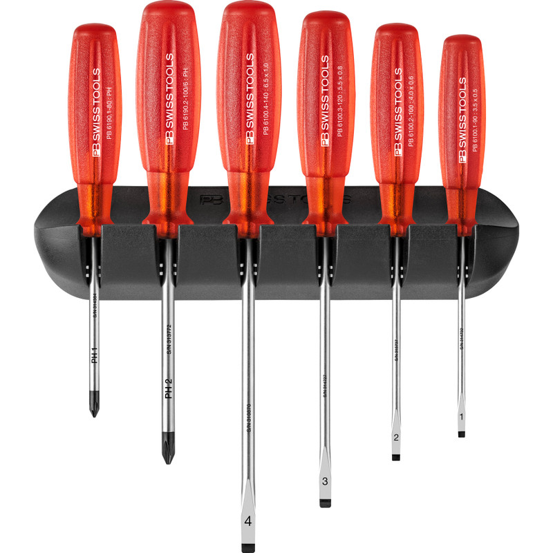 PB Swiss Multicraft Screwdriver Set, Slotted & Phillips, 6 pcs w/ Wall Mount (PB 6244)