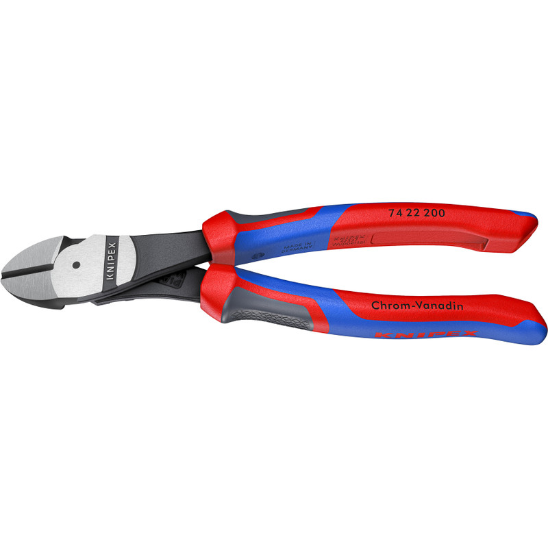 KNIPEX High-Leverage Diagonal Cutters, 12° Angled, Comfort-Grip, 8" (74 22 200)