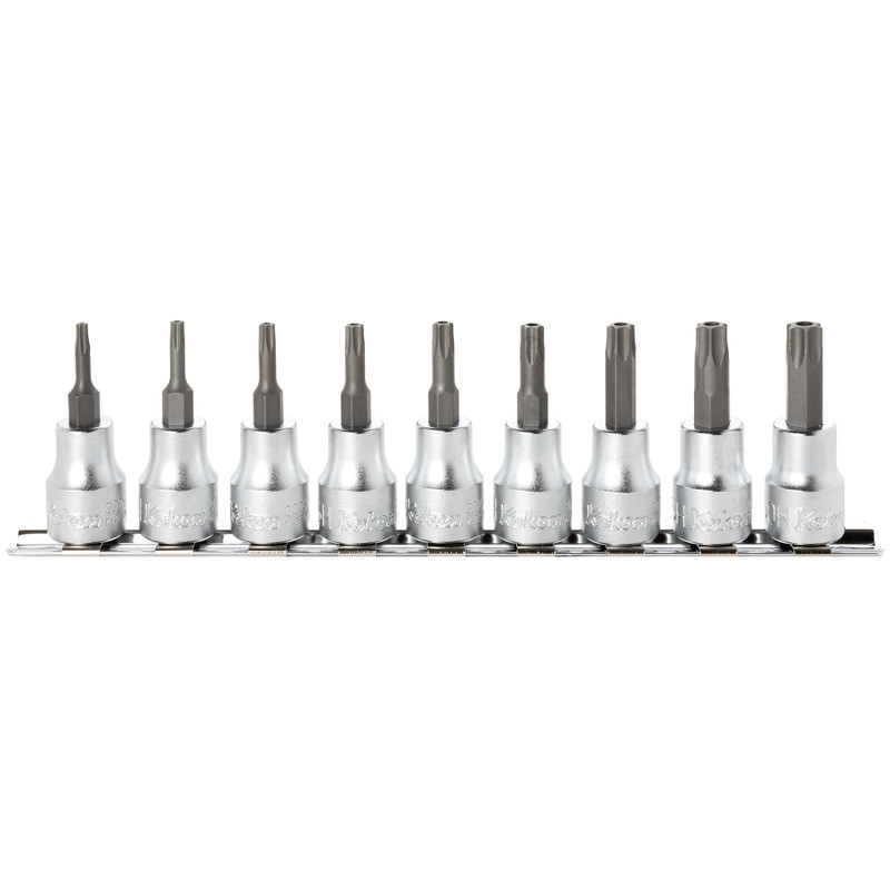 Ko-ken 3/8" Bit Socket Set, Security Torx®, 50 mm Long, 9 pcs (RS3025/9-HOLE)