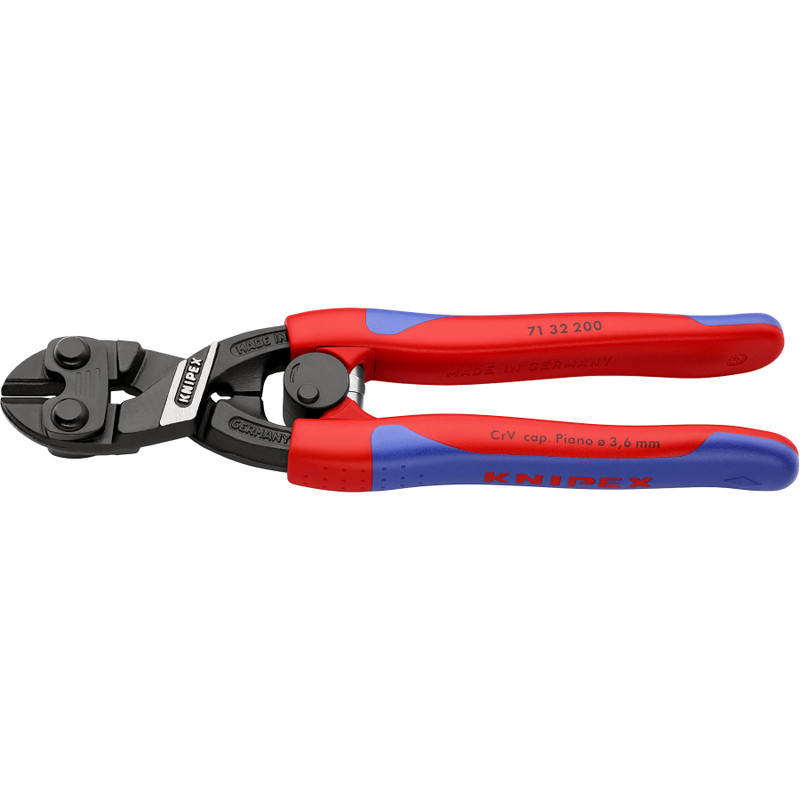 KNIPEX CoBolt® Compact Bolt Cutters, Notched Blade, w/ Spring, Multi-Component, 8" (71 32 200)