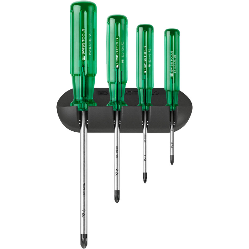 PB Swiss Classic Screwdriver Set, Pozidriv, 4 pcs w/ Wall Mount (PB 243.CBB)