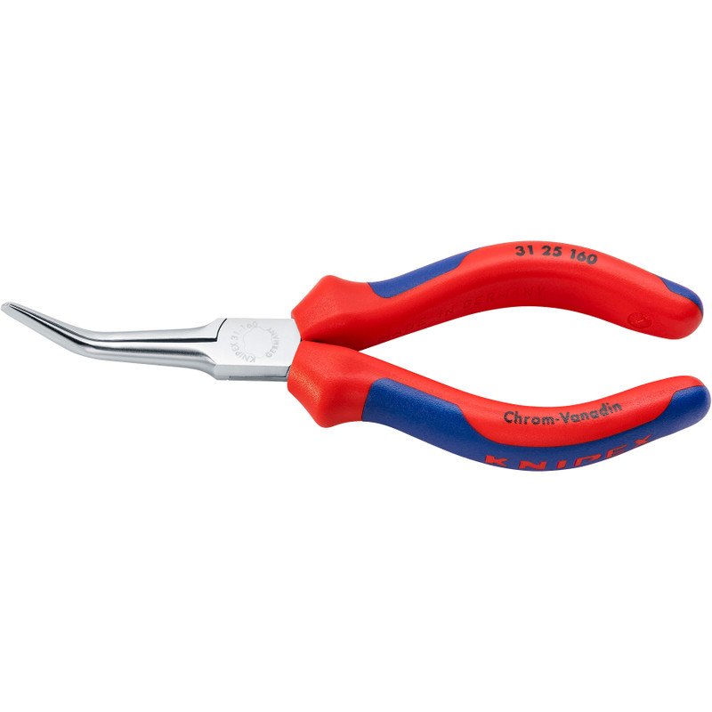KNIPEX Long Nose Pliers, Needle Nose, 45° Angled, Multi-Component, Chrome, 6–1/4" (31 25 160)