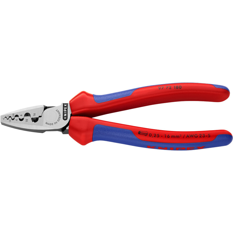 KNIPEX Crimping Pliers, Slim Head, Multi-Component, for Wire Ferrules, 7" (97 72 180)