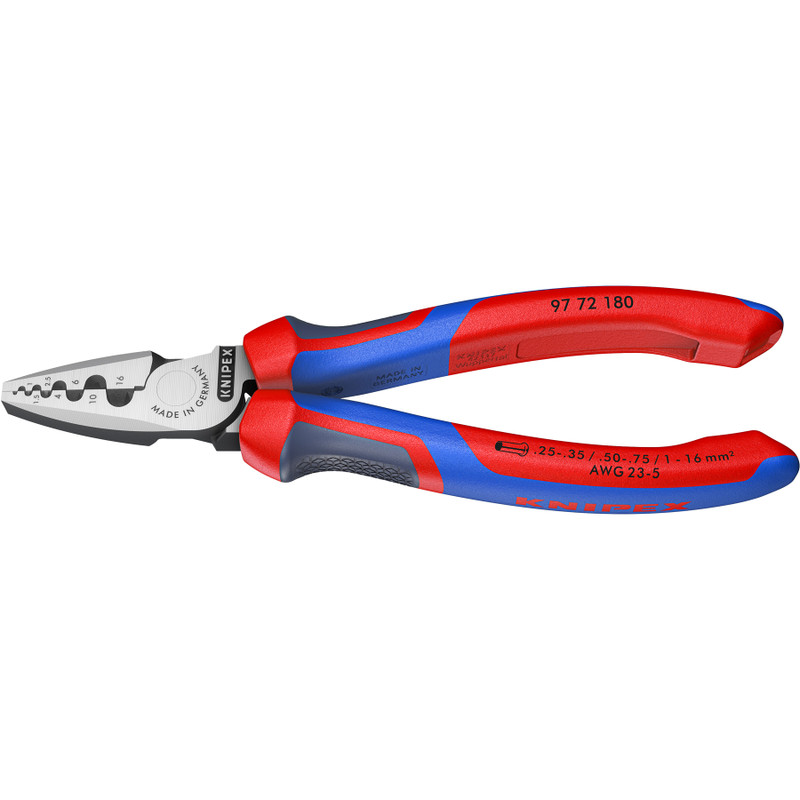 KNIPEX Crimping Pliers, Slim Head, Comfort-Grip, for Wire Ferrules, 7" (97 72 180)