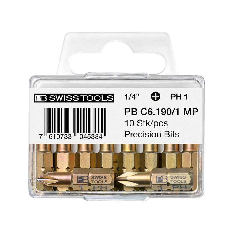PB Swiss 1/4" Bit, C6, Phillips #1, 10-Pack (PB C6.190/1 MP)