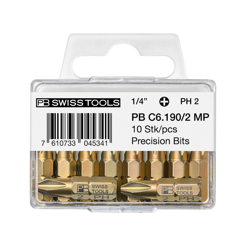 PB Swiss 1/4" Bit, C6, Phillips #2, 10-Pack (PB C6.190/2 MP)