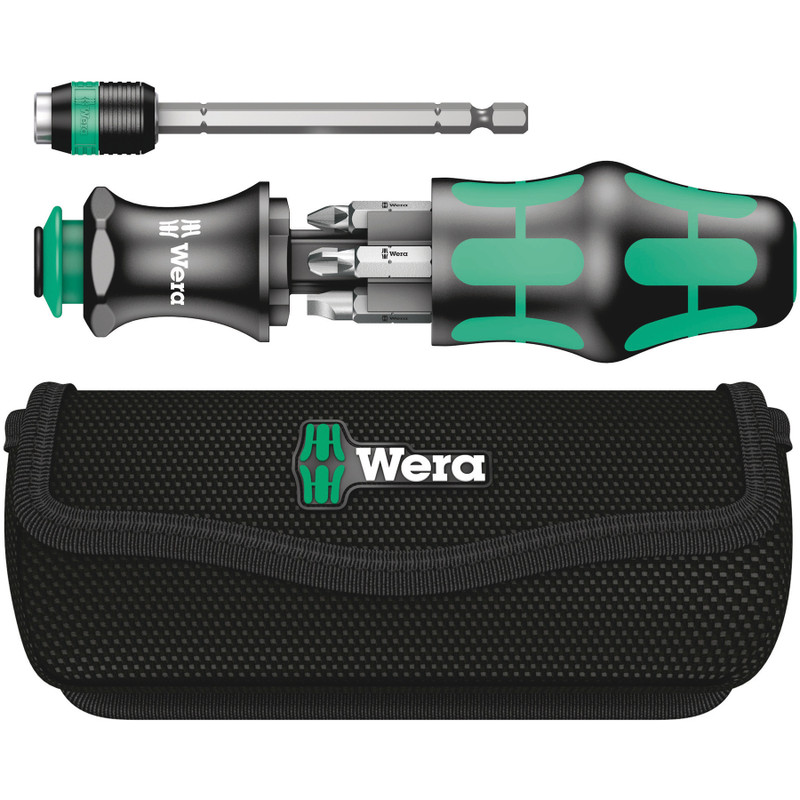 Wera Kraftform Kompakt Bit Screwdriver w/ Bit Magazine, Retractable Rapidaptor, Slotted & Phillips, w/ Storage Case (KK 25)