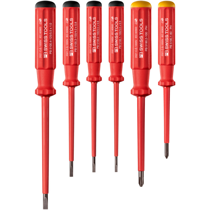 PB Swiss Classic VDE Insulated Screwdriver Set, Slotted & Phillips, 6 pcs (PB 5542.CBB)