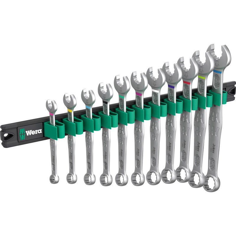 Wera Joker Combination Wrench Set, 11 pcs w/ Magnetic Storage Rail (9640 Magnetic rail 6003 Joker 1)