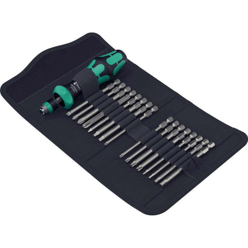 Wera Kraftform Kompakt Ratcheting Bit Screwdriver Set, Rapidaptor, Assorted, 17 pcs w/ Storage Case (KK 60 RA-R Imperial 1)