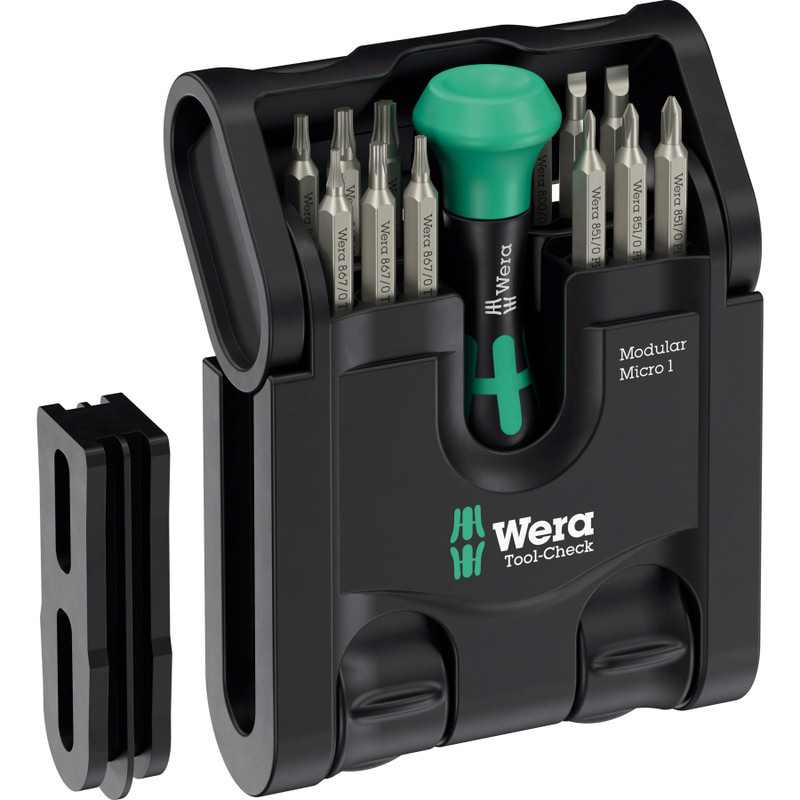 Wera Micro Bit Set w/ Bit Screwdriver, Assorted, 21 pcs, w/ Modular Storage Case (Tool-Check Modular Micro 1)