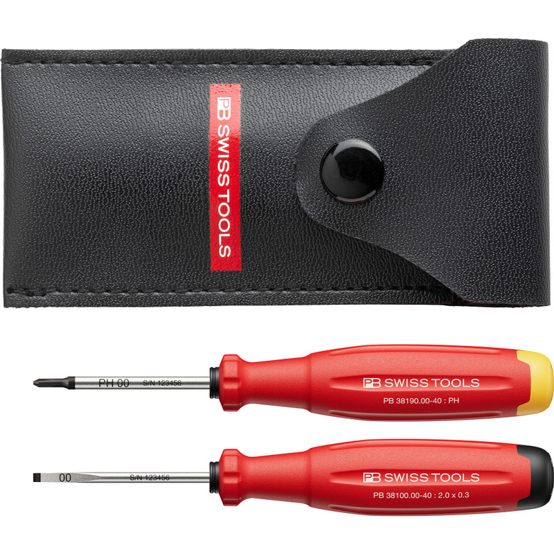 PB Swiss SwissGrip Evo Mini Screwdriver Set, Slotted & Phillips, 2 pcs w/ Storage Pouch (PB 38535)