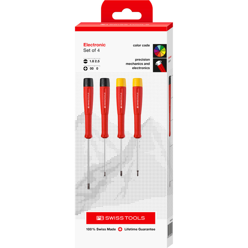 PB Swiss SwissGrip Precision Screwdriver Set, Slotted & Phillips, 4 pcs (PB 8620.CBB)