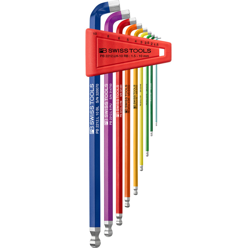 PB Swiss Rainbow L-Key Set, Hex, 100°, Long w/ Ball End, 1.5-10 mm (PB 2212.LH-10 RB)