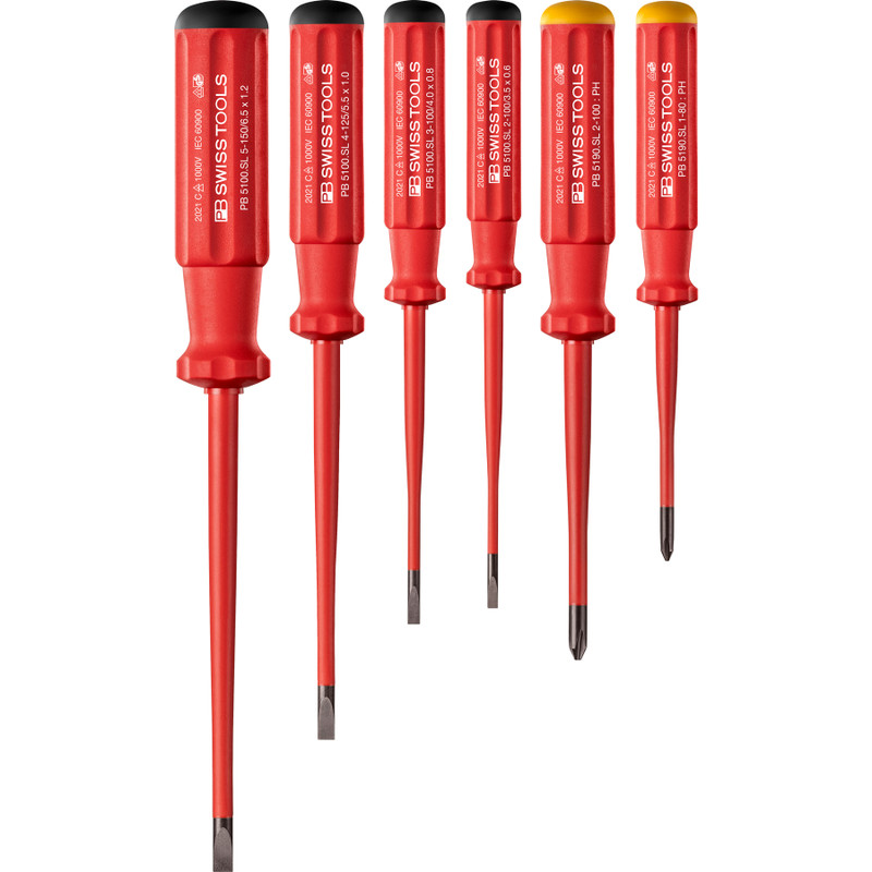 PB Swiss Classic VDE Insulated Slim Screwdriver Set, Slotted & Phillips, 6 pcs (PB 5542.SL CBB)