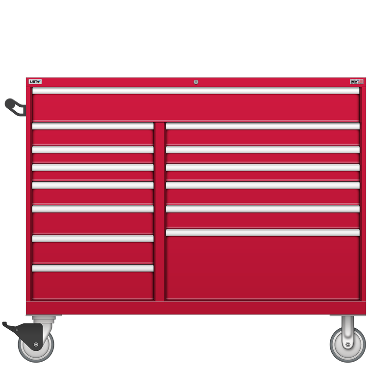 LISTA Technician Series Mobile Cabinet, Double Bank, 14 Drawer, 56.5" W 28.5" D 47.4" H (TSDW09C07-1402FL-M)