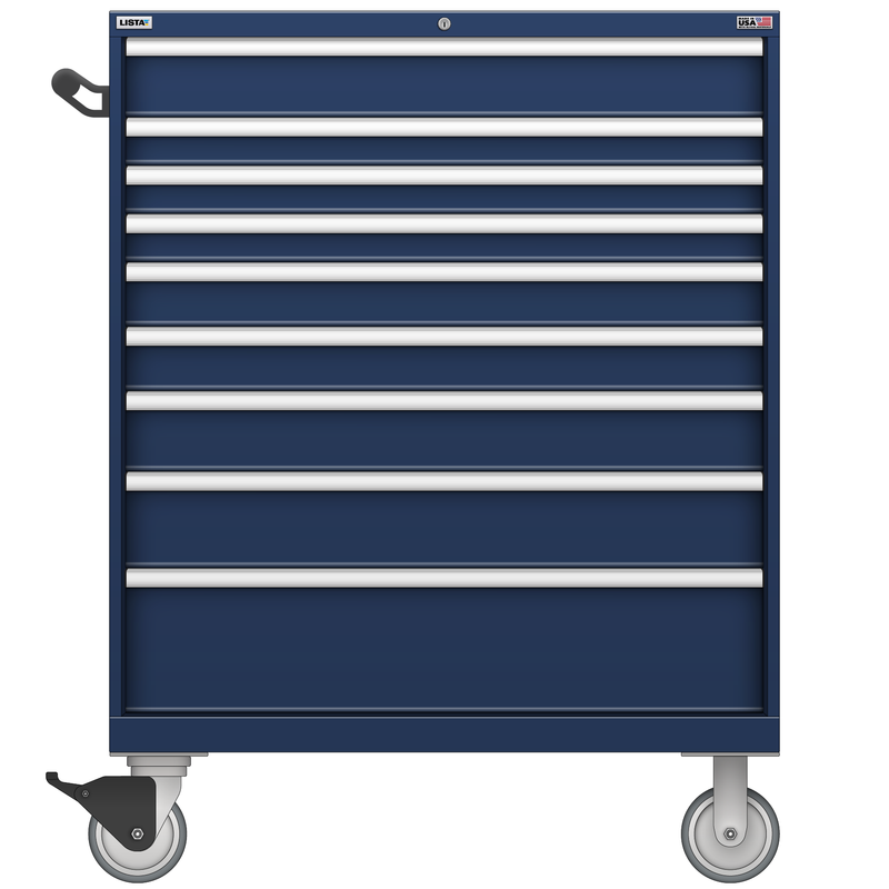 LISTA Technician Series Mobile Cabinet, 9 Drawer, 40.3" W 28.5" D 53.3" H (TSHW1050-0907-M)