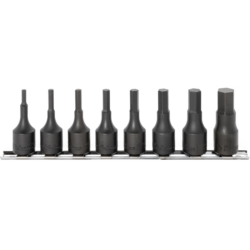 Ko-ken 3/8" Bit Socket Set, Hex SAE, 52 mm Long, 8 pcs (RS3012A/8-L52)