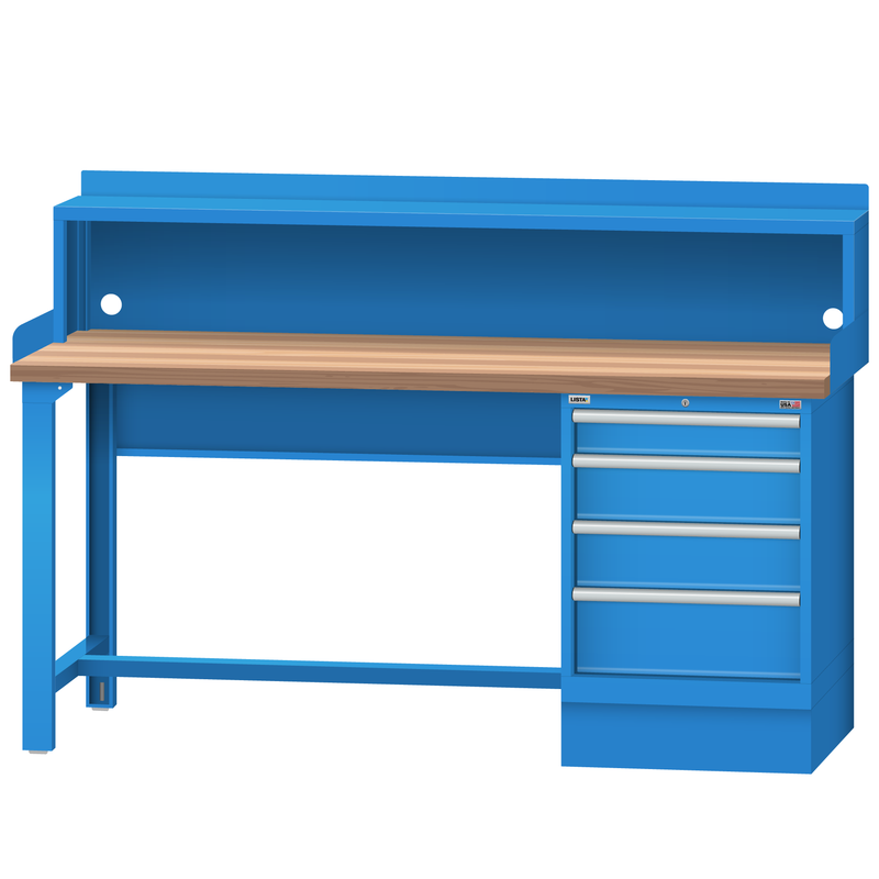 LISTA Industrial Workbench, w/ 4 Drawer Storage Cabinet & Stationary Riser Shelf, 72" W x 30" D x 35.25" H (WB1202-7230)
