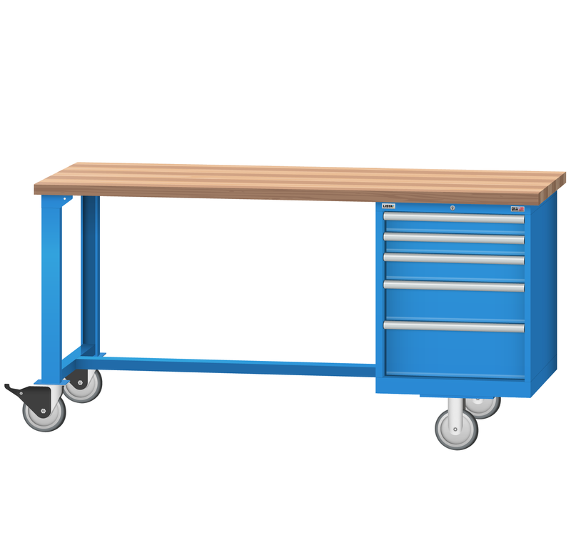 LISTA Mobile Industrial Workbench, w/ 5 Drawer Storage Cabinet, 72" W x 30" D x 37.25" H (WB2400-7230)