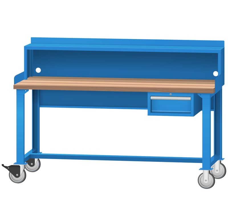 LISTA Mobile Industrial Workbench, w/ Hanging Cabinet & Stationary Riser Shelf, 72" W x 30" D x 35.25" H (WB2102-7230)