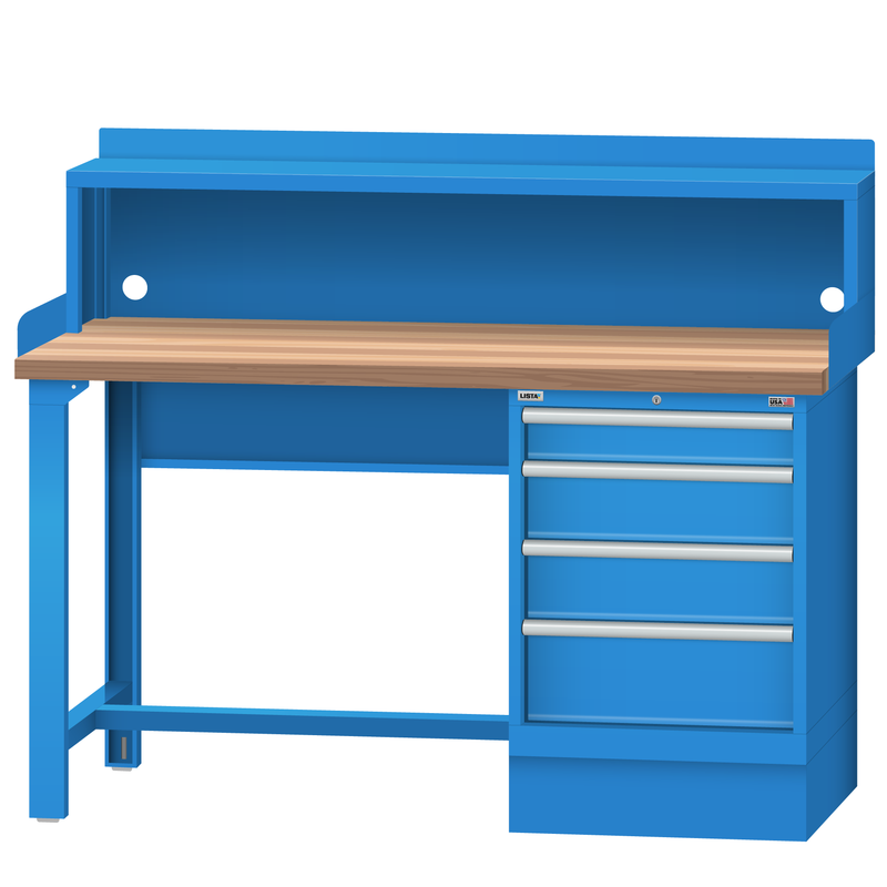 LISTA Industrial Workbench, w/ 4 Drawer Storage Cabinet & Stationary Riser Shelf, 60" W x 30" D x 35.25" H (WB1202-6030)