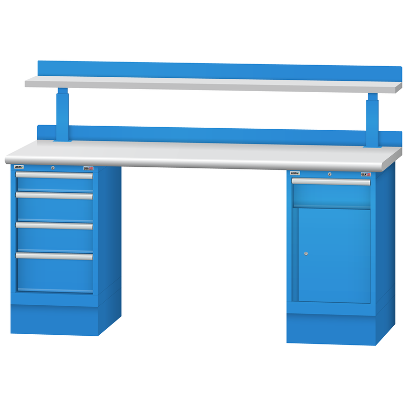 LISTA Technical Workbench, w/ 4-Drawer and Combination Storage Cabinets, Adjustable Riser Shelf and Back Stop, 72" W x 30" D x 35.25" H (TB3401-7230)