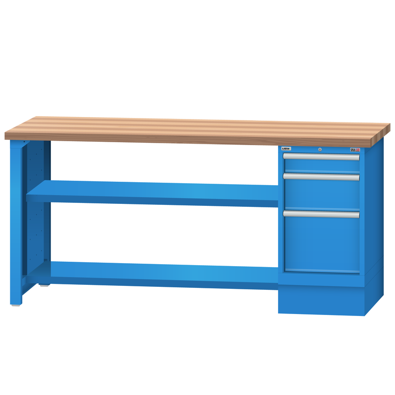 LISTA Packing Bench, w/ 3-Drawer Storage Cabinet and 2 Bottom Shelves, 72" W x 30" D x 35.25" H (PS6600-7230)