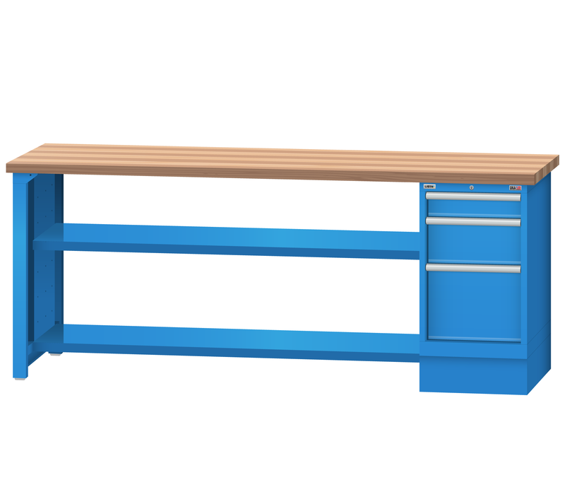 LISTA Packing Bench, w/ 3-Drawer Storage Cabinet and 2 Bottom Shelves, 84" W x 30" D x 35.25" H (PS6600-8430)