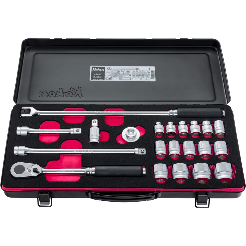 Ko-ken Z-Series 72-Tooth 1/2" Ratchet & Socket Set, 21 pcs in Steel Storage Case (4285Z)