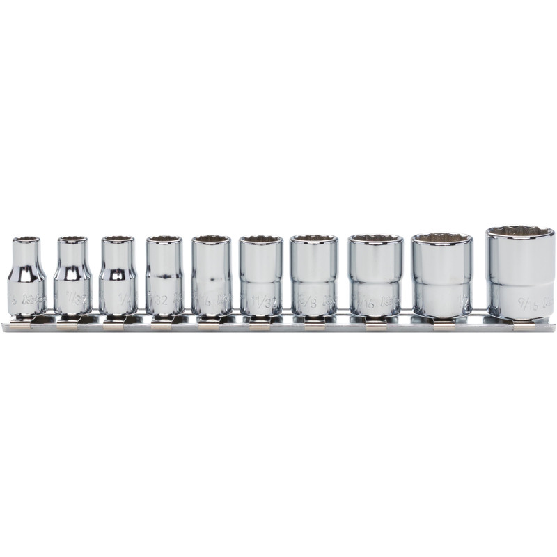 Ko-ken 1/4" Socket Set, 12-Point SAE, AS954 for Aerospace, 3/16-9/16", 10 pcs (RSAS2405A/10)